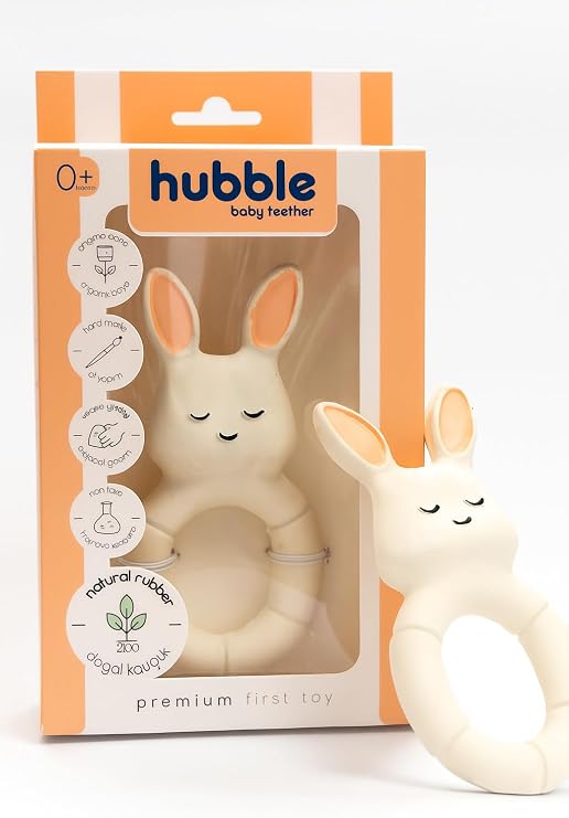 Hubble Baby Teether And Toy - Rabbit Ring Shaped Teether (100% NATURAL RUBBER)