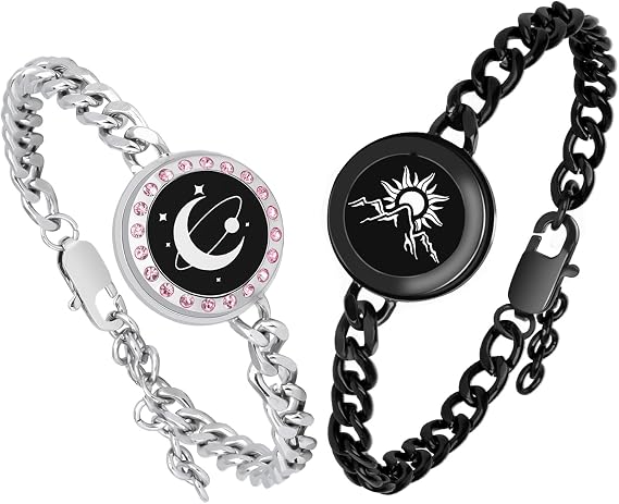 Long Distance Touch Bracelet, Vibration & Light Up Couple Bracelets, Remote Smart Matching Couple Bracelets, Couples, Long Distance Relationships, Girlfriend, Boyfriend, Christmas Gift, Black