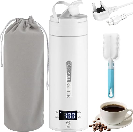 Portable Electric Kettle,450ML Electric Travel Kettle With 4 Smart Tempe Preset, Mini Tea Kettle Leakproof Coffee Cup with Clean Brush and Auto Shut-Off (L-1)