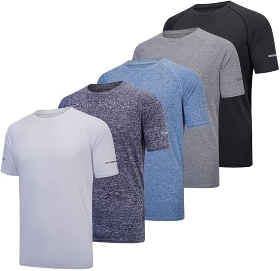 5 Pack Mens Short Sleeve Crew Neck Gym T Shirt Workout Running Tops Mens Breathable Athletic Shirts Short Sleeve Sport Tops