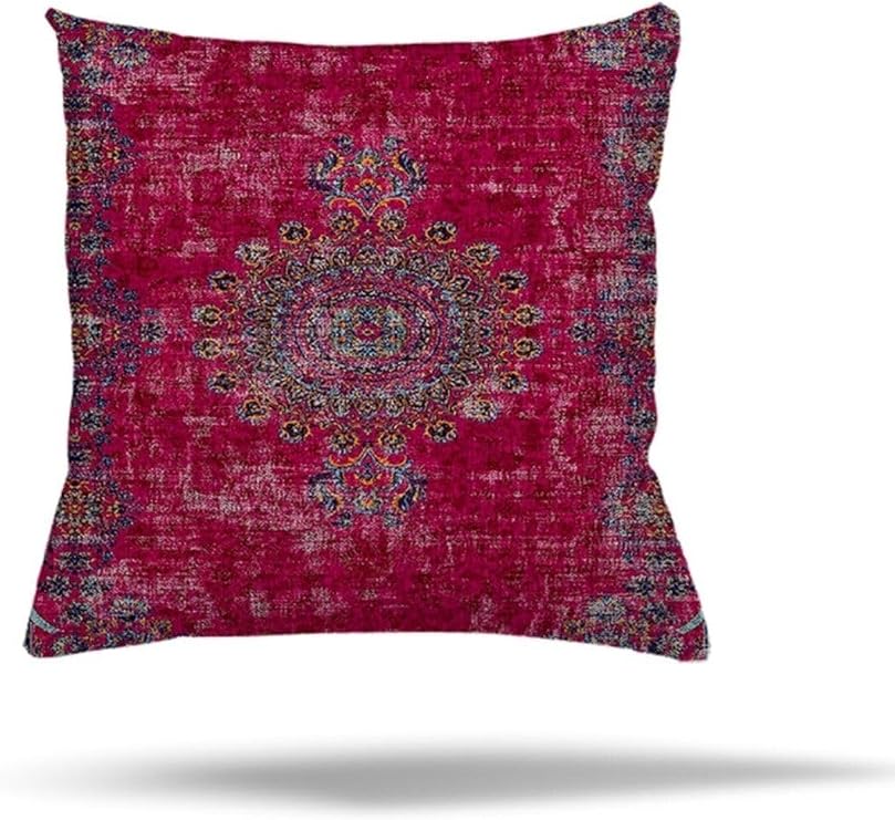 Pelangi Patchwork Çiçek Desen Etnik Gizli Fermuarlı Yastık Kılıfı Kırlent Kılıfı Koltuk Yastık Kılıfı, Fuşya 45 x 45