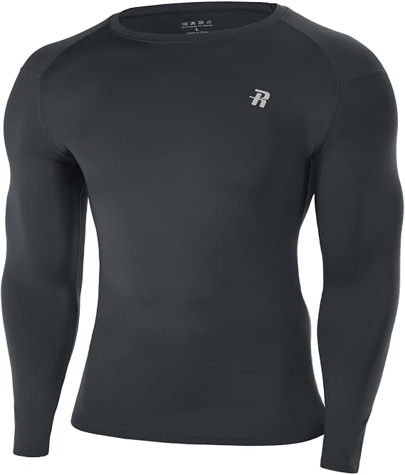Runhit Men's Compression Base Layer Long Sleeve Top, UPF 50+ Quick Dry Sports Undershirt for Running Gym Cycling Football Golf Training