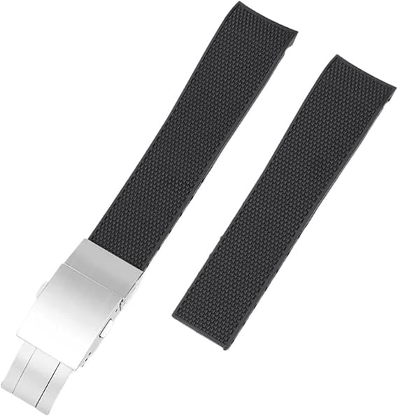 For Longines Watch Strap For Longines Hydroconquest L3.742 642 Fluorosilicone WatchBands(Black)