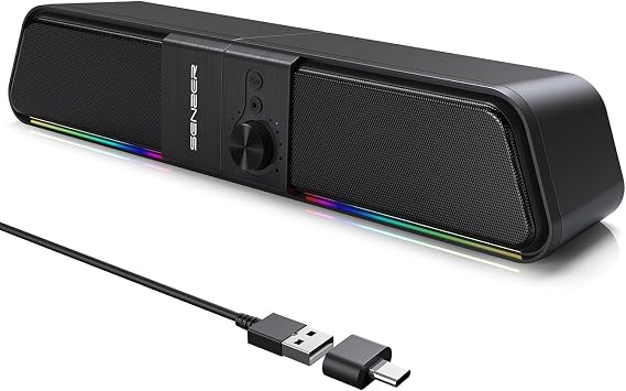 SENZER CS20 Computer Speaker, PC Speaker with Mobile LED and Volume Knob, USB Speaker for Laptop Computer Sound Bar (Bluetooth+ USB)