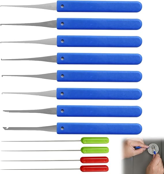 12Pcs Broken Key Extractor Kit,0.2-0.4mm Broken Ignition Key Extractor Set, Snapped Key Removal Tool for Car Door Home Lock Repair & Locksmith Use (Blue)