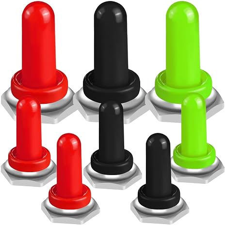 8PCS Toggle Switch Cover 12 mm EDPM Rubber Universal Knob Hat Boot Metal Threaded Hex Cover Cap Waterproof Moisture Dust Dirt Resistant Black Green Red