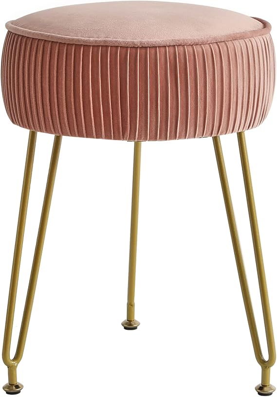 IBUYKE Makeup Vanity Stool, Velvet Footrest, Pink L/G-30P
