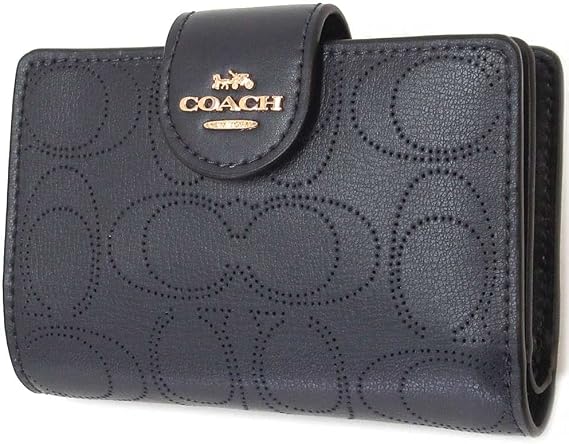 Coach Perforated Signature Leather Medium Corner Zip Wallet Midnight Style No. C4768, Zippered Wallet