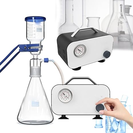 Laboratory Vacuum Pump(0.075-0.088 Mpa), Oil-Fr-ee Diaphragm Vacuum Pump, With Rubber Hose/Easy Connection, Low Noise, Operation: 10/20/30/40L/min, for Air Sampler,10L