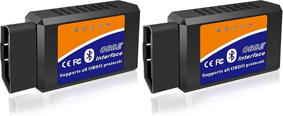 OBD2 Bluetooth Scanner Code Reader Reset for iOS iPhone Android Windows, Auto Car Diagnostic Scan Tool OBDII Adapter for Check Engine Light for Torque, OBD Fusion, Car Scanner App (Pack of 2)