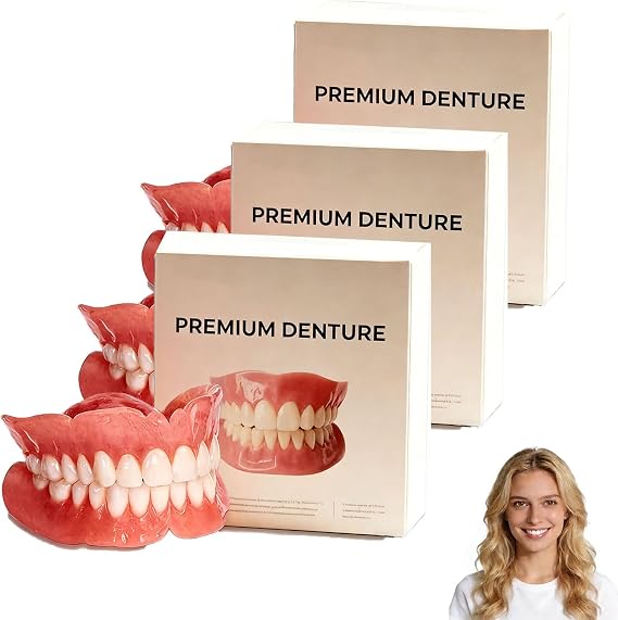 Premium Dentures, Dentures, 2026 New False Teeth, Soft Denture Reline Kit, Snap on Veneers Teeth, Soft & Safe Moldable False Teeth Set, Silicone Reline Kit for Men and Women (3Pcs)