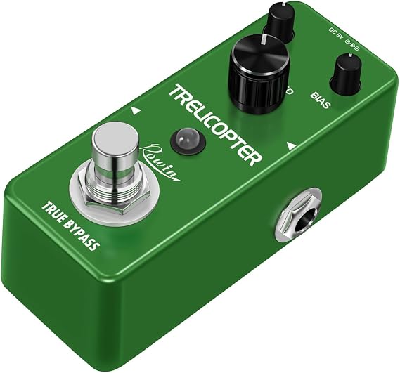 Rowin LEF-327 Compact Optical Tremolo Guitar Pedal - Classic Trelicopter with Bias Color Control, True Bypass, Metal Shell for Beginners - Huge Speed & Depth Range