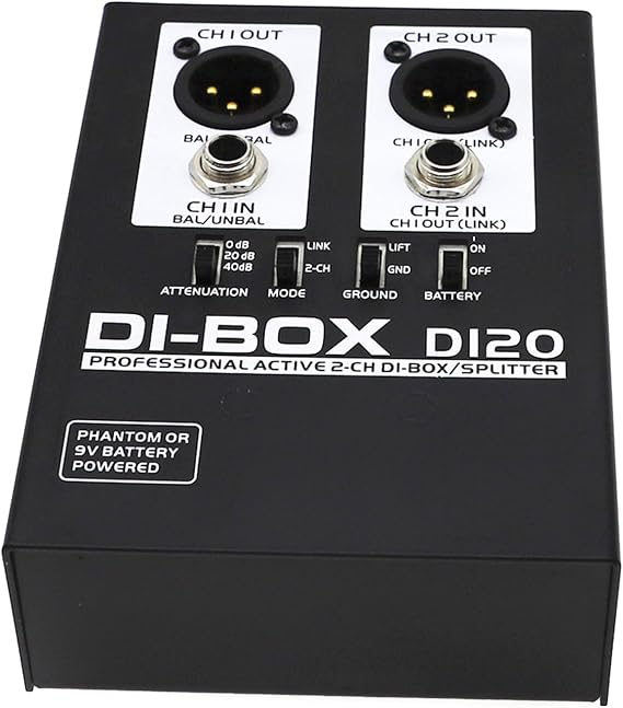 DI20 Sound Active Box Professional 2 Channel Box / Splitter Stage Studio Unbalance to Balanced Sound Splitter