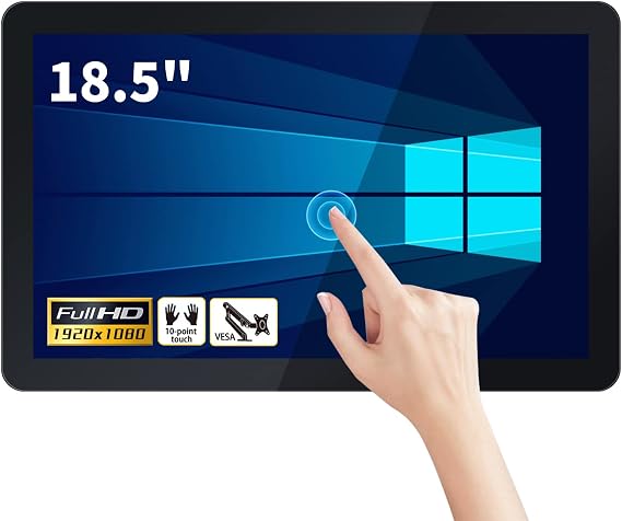 18.5 inch Touch Screen All-in-One Industrial PC, Intel i3, 4GB RAM, 128G SSD, 16:9 FHD 1080P, Windows 10, Smart Board for Classroom, Meeting & Game, USB, VGA & HD-MI Monitor