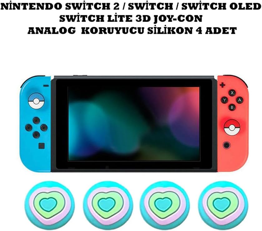 WOTOBE Nintendo Switch/Switch 2/Switch OLED/Switch Lite Uyumlu 3D Analog Silikon Koruyucu Pad, 4 Adet Set