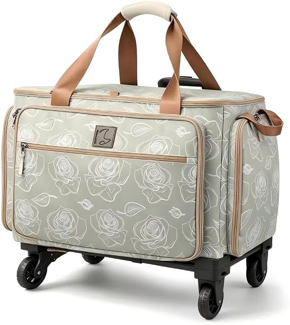 23-Inch Extra Large Rolling Sewing Machine Case, Heavy Duty Foldable Bag with YKK Zippers, Shock-Absorbing Padding & Lockable Wheels, Protective Carrier for Professional Crafters