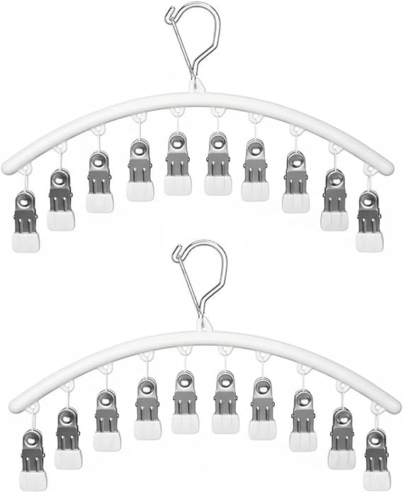 2 Pack Rack Windproof Drying Rack with 20 Pegs Drip Airer Hanging Sock Rack Sock Dryer with Pegs Air Dryer Hanger Drying Rack Laundry Pegs Drip Hanger for Socks, Underwear,Bras,Baby Clothes (White)