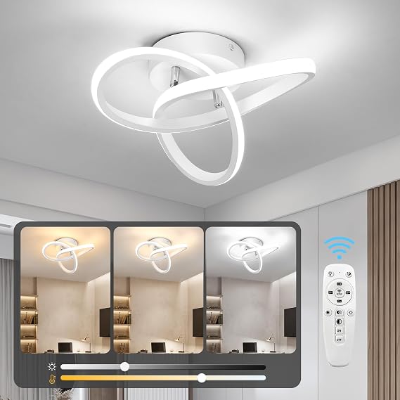 EIDISUNY Modern Ceiling Lights LED with Remote Control, 26cm 22W 3000K-6000K, 3Colour Temperatures, Flower Shape LED Ceiling Lighting Fixture for Living Room BedroomKitchenHallway Office - White [Energy Class E]