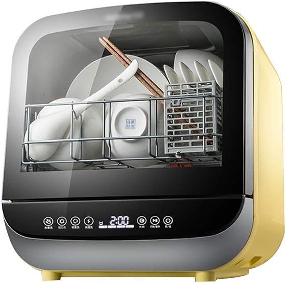 Tabletop Compact Dishwasher Mini Dishwasher with 4 Program Tabletop Dishwasher Slimline Dishwasher Water Consumption: 5L Color: Yellow, Size: 14.9 x 16.2 x 16.6 inches 37.8 x 41.2 x 42.2 cm
