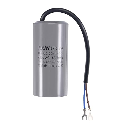 sourcing map CBB60 Run Capacitor 50uF 450V AC 2 Wires 50/60Hz Cylinder 105x50mm with Terminal for Air Compressor Water Pump Motor