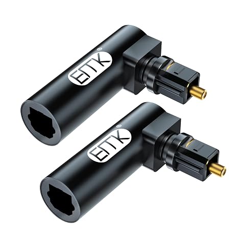 EMK 2-Pack: 90 Degree Right Angle Toslink Optical Audio Adapter - Fiber Optic SPDIF Extension Coupler for Home Theater, TV, Sound Bar, PS4 - Black