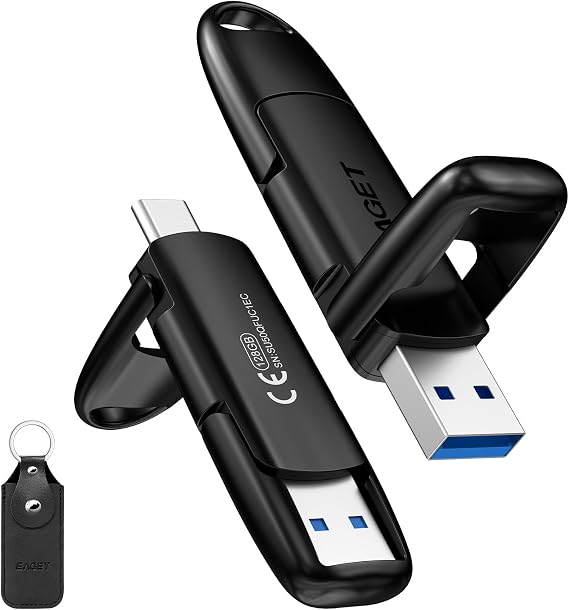 128GB Solid State Dual Drive, Up to 400MB/s Read & 360MB/s Write, USB A/C Thumb Flash Drive, Metal Housing, External Storage Memory Stick for iPhone 15/16/17, Android Phone, PC, Laptop, Tablet & Mac