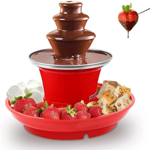 3 Tier Chocolate Tower Electric Red Chocolate Fountain Set Easy to Clean Insulated Removable Electric Chocolate Fountain Machine for Birthday Party, Wedding, Family Gathering, Christmas