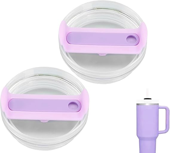2pcs Tumbler Lid for 40oz Stanley Cup,Replacement 40 oz Tumbler Lid,Dustproof Spill Proof Splash Resistant Tumbler Lids Reusable Tumbler Cover for Stanley and More Coffee Mugs (Transparent Purple)