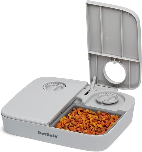 PetSafe 2 Meal Automatic Feeder, Built-in Timers, BPA Free Food Bowl, Suitable for Dry Food,Grey