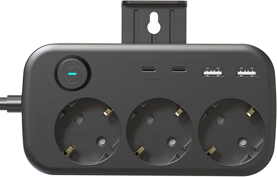 Akım Korumalı Çoklu Priz, 2 Adet USB, 2 Adet Type-C Girişi, 3 Adet AC Girişi, Hızlı Şarj Desteği, 1.4 Metre Kablo Uzunluğu, Tüm Elektronik Cihazlarla Kullanıma Uygun 7 Portlu Priz Çoğaltıcı