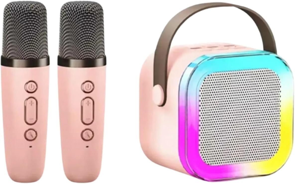 Wireless Bluetooth Speaker with Dual Karaoke Microphone Rgb Hd Stereo Audio Usb/Sd/FM with 5 Sound Effects