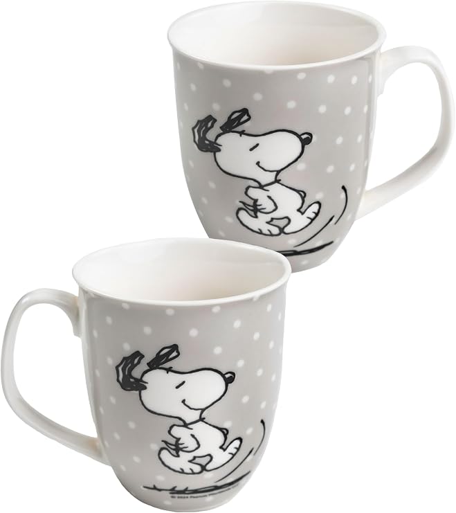 The Peanuts Snoopy Coffee Cup Mug Ceramic Grey with Dots 280 ml