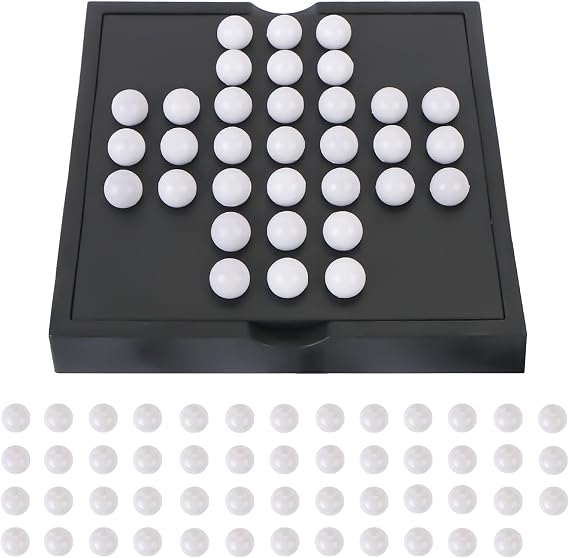 Solitaire Game, Classic One Player Board Game, Marble-Balancing & Strategy Game, Black