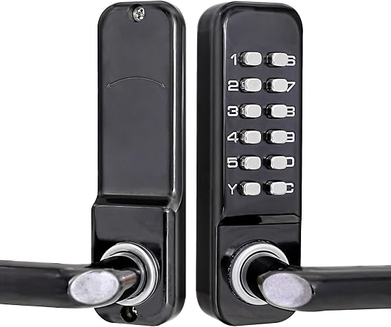 Keyless Mechanical Gate Lock, Zinc Alloy Security Door Lock with Black Buttons, Adjustable Fit for 30-65Mm, Indoor & Outdoor Use