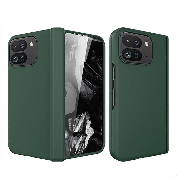 Google Pixel 9 Pro用 フォールドケース、スプリングヒンジ保護 スクリーンプロテクター内蔵 肌感 ハード PC 指紋防止 傷防止 落下防止 スマホケース ダークグリーン