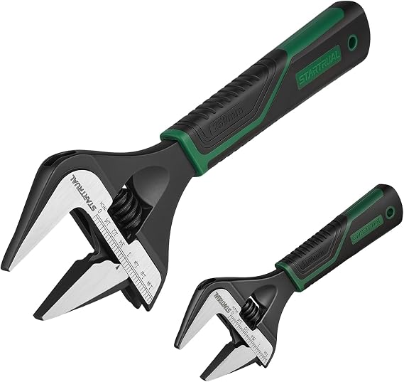 6-Inch & 10-Inch Wide Jaw Adjustable Spanner, SAE & Metric Scale, Cr-V Steel, Black Oxide Finish, Plumber Adjustable Wrench for Home, Workshop, Garage and DIY