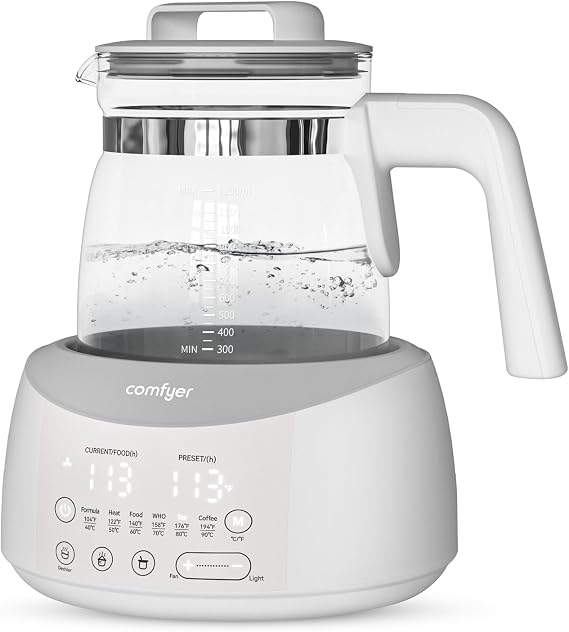 comfyer Comfortable Bottle Warmer, Baby Bottle Warmer with Night Light and Faster Cooling Fan, Instant Water Heater, Electric Tea Kettle with 6 Temperature Control Presets