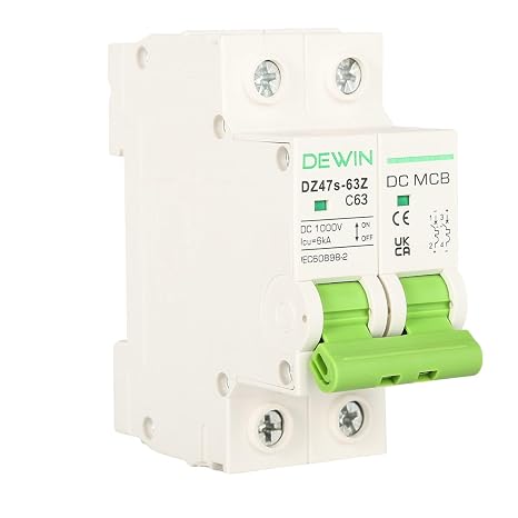 DEWIN DC Circuit Breaker,2P 1000V 63A Miniature Automatic Switches Photovoltaic Circuit Breaker with Overload and Short Circuit Protection for Solar PV System