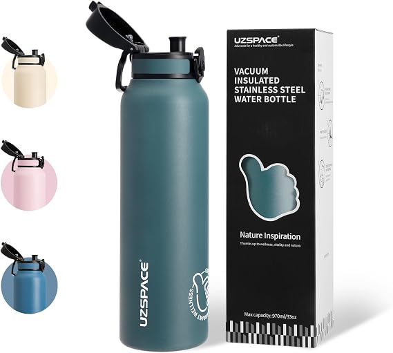 UZSPACE Water Bottle Stainless Steel 316, Drinks Bottle 970ml, Forest Green
