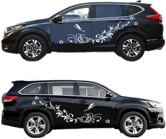 Car Sticker Flower Butterfly Sticker for Car Body Sides to Modify Cars and Cover Scratches (White)