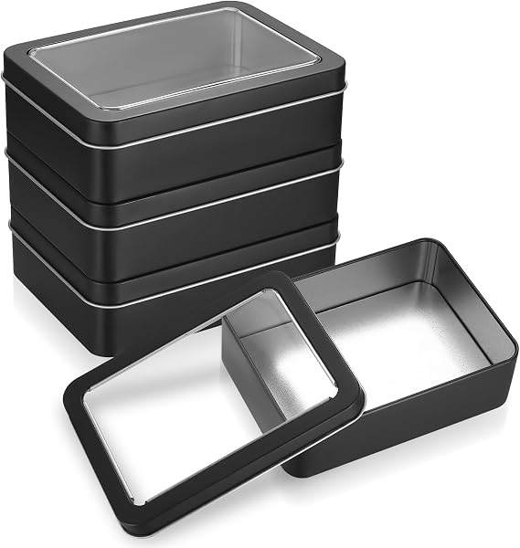 4 Pcs Black Rectangular Metal Tin Storage Boxes with Lids