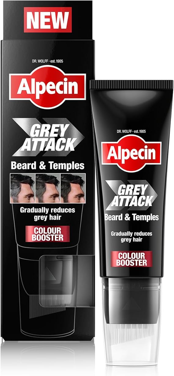 Alpecin Grey Attack Beard & Temples Colour Booster 50 ml | Gradually covers grey hairs on beard and temples | Controlled and natural-looking effect | leave for 5 minutes