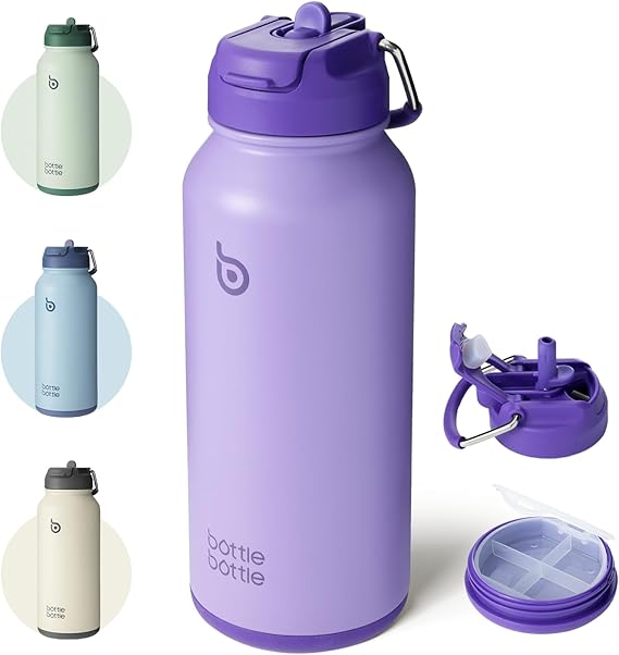 BOTTLE BOTTLE Insulated Water Bottle 950ml Stainless Steel with Straw and Pill Box