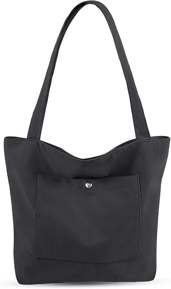 Corduroy Tote Bag for Women Large Shoulder Bag with Zipper and Pockets for College School Work Travel Shopping.