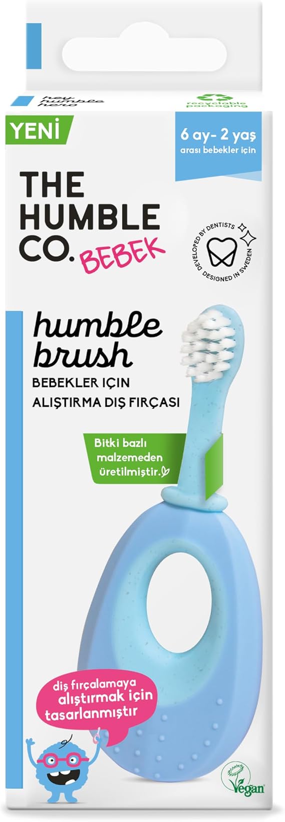 The Humble Co. - Humble Brush Baby Bebekler için Alıştırma Diş Fırçası - Mavi (TAVSİYE YAŞ 6+ Ay - 2 Yaş)