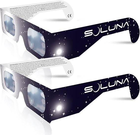 Soluna Solar Eclipse Glasses AAS Approved 2024 - Made in the USA CE and ISO Certified Safe Shades for Direct Sun Viewing (2 Pack)