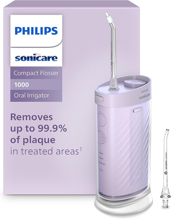 Philips Sonicare Compact Flosser 1000, Portable Water Flosser with 3 Flossing Modes, IPX7 Waterproof Oral Irrigator, Travel Friendly, Purple, Model HX3333/23