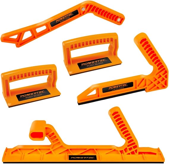 POWERTEC 71510 Deluxe Safety Push Block and Stick Set | 5 Pack | Ergonomic Handles with Max Grip | Push Blocks and Sticks for Table Saw, Jointers and Woodworking | for Woodworker Safety & Control