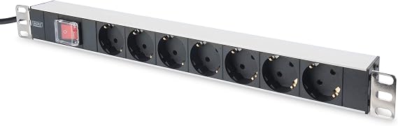 DIGITUS DN-95402 - 19" Power Strip - 7 Outlets - CEE7/7 Input Connector - 1U - Standard PDU with Switch - 250VAC 50/60Hz 16A 4000W - for 19" Network Enclosures and Servers