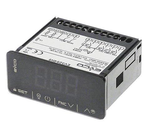 EVCO EV3294N9 Electronic Controller for NTC/PTC Yes AC 4 Relay Outputs NO-5A NO-5A NO-8A NO-16A Yes Front Dimensions 75 x 33 mm Defrost Function Yes DI